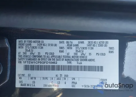 2016 Ford F-150 Xl z USA, uszkodzony, nr VIN 1FTEW1CP5GFD10462